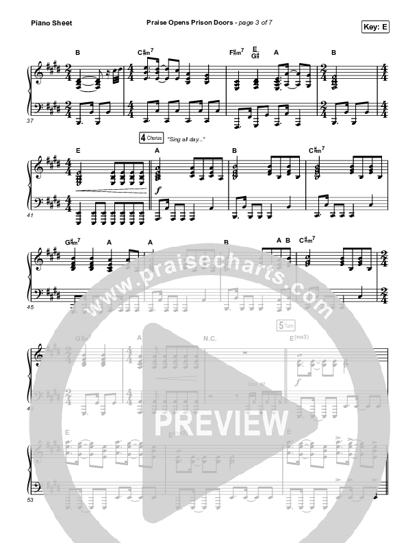 Praise Opens Prison Doors Piano Sheet (CAIN)