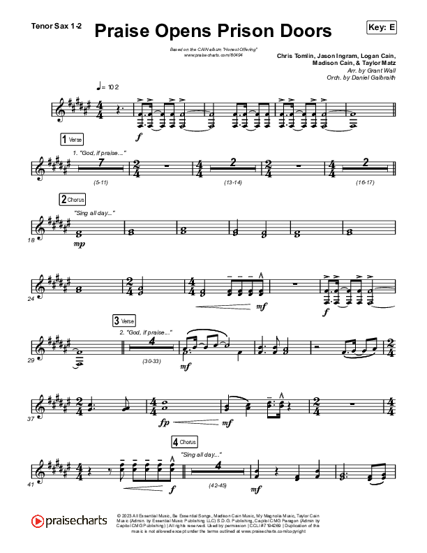 Praise Opens Prison Doors Tenor Sax 1,2 (CAIN)