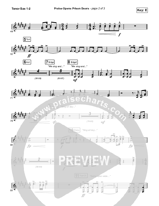 Praise Opens Prison Doors Tenor Sax 1,2 (CAIN)