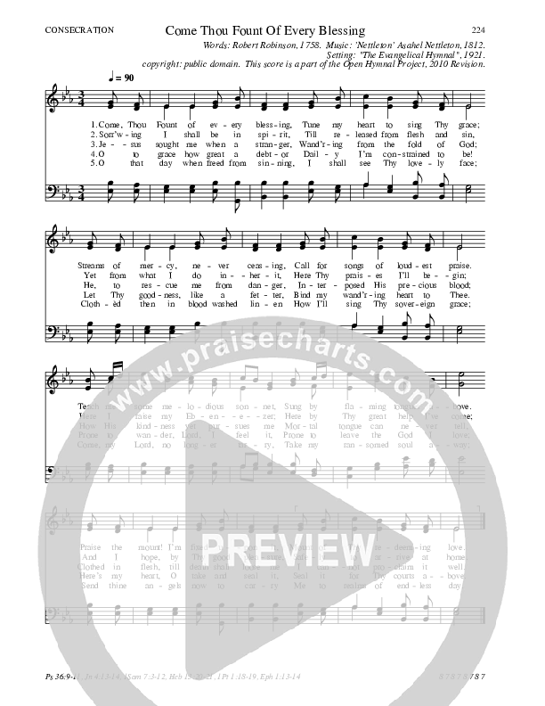 Come Thou Fount Of Every Blessing Hymn Sheet (SATB) (Traditional Hymn)