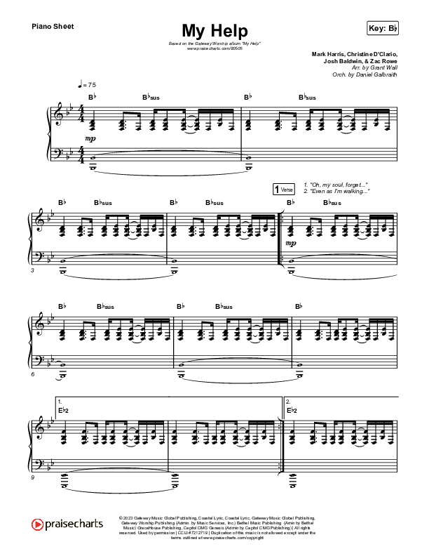 My Help Piano Sheet (Gateway Worship / Josh Baldwin)