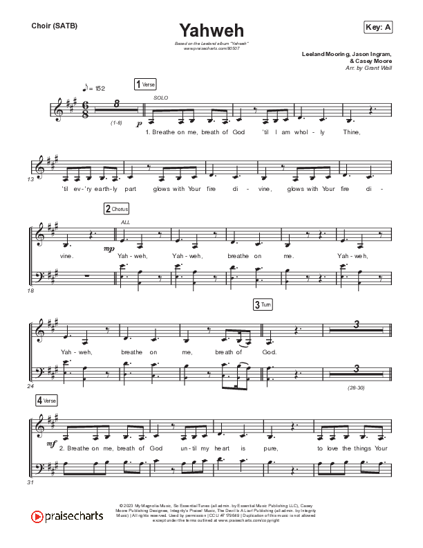 Yahweh Choir Sheet (SATB) (Leeland)