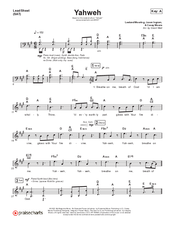Yahweh Lead Sheet (SAT) (Leeland)