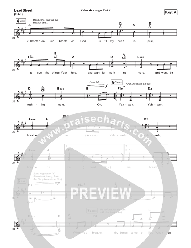 Yahweh Lead Sheet (SAT) (Leeland)