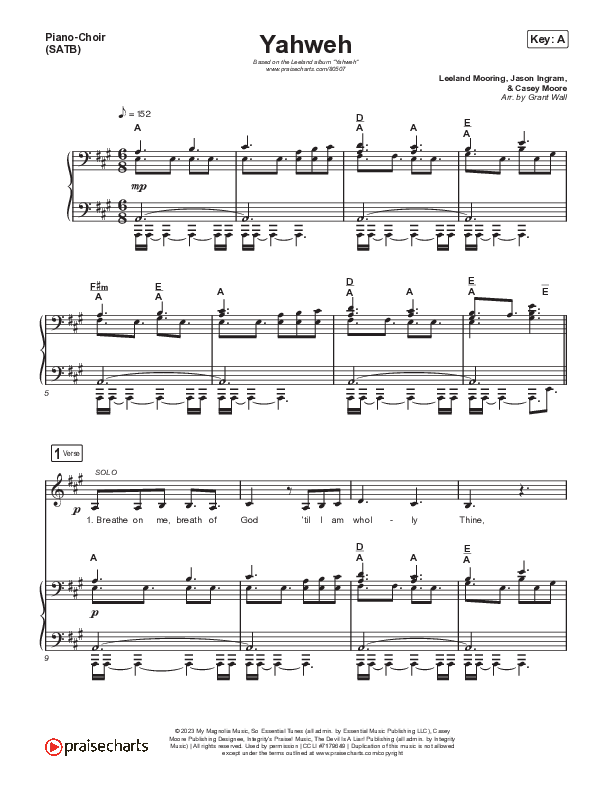 Yahweh Piano/Vocal (SATB) (Leeland)