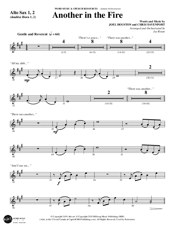 Another In The Fire (Choral Anthem SATB) Alto Sax 1/2 (Word Music / Arr. Jay Rouse)