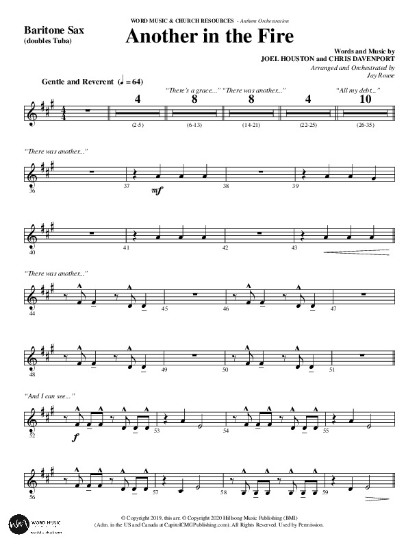 Another In The Fire (Choral Anthem SATB) Bari Sax (Word Music / Arr. Jay Rouse)