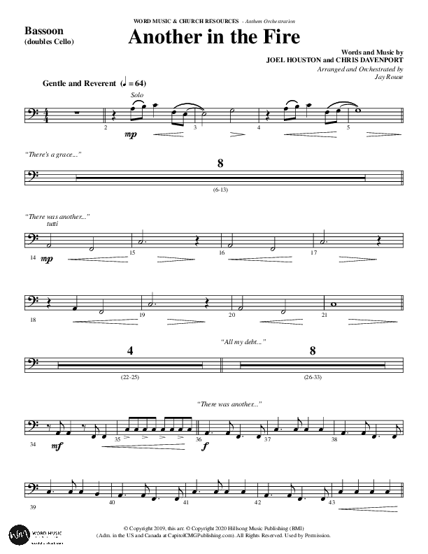 Another In The Fire (Choral Anthem SATB) Bassoon (Word Music / Arr. Jay Rouse)