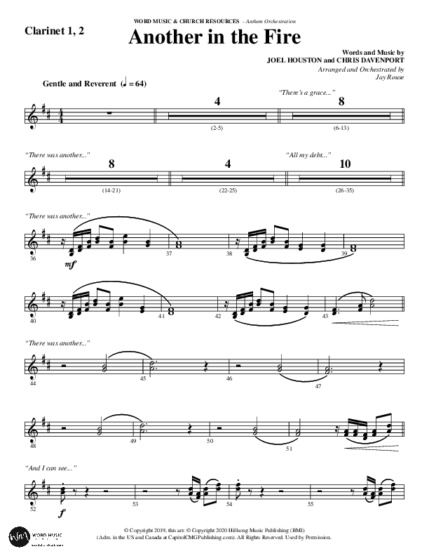 Another In The Fire (Choral Anthem SATB) Clarinet 1/2 (Word Music / Arr. Jay Rouse)