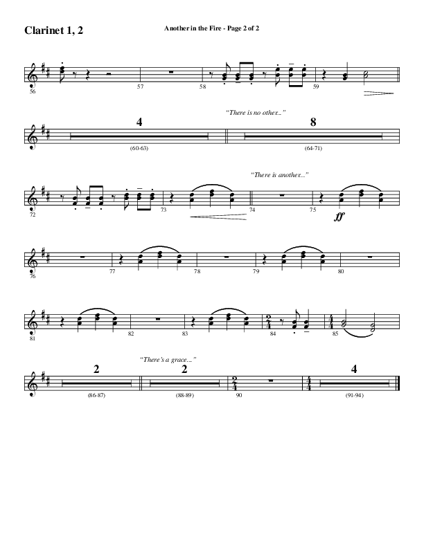 Another In The Fire (Choral Anthem SATB) Clarinet 1/2 (Word Music / Arr. Jay Rouse)
