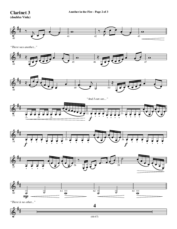 Another In The Fire (Choral Anthem SATB) Clarinet 3 (Word Music / Arr. Jay Rouse)