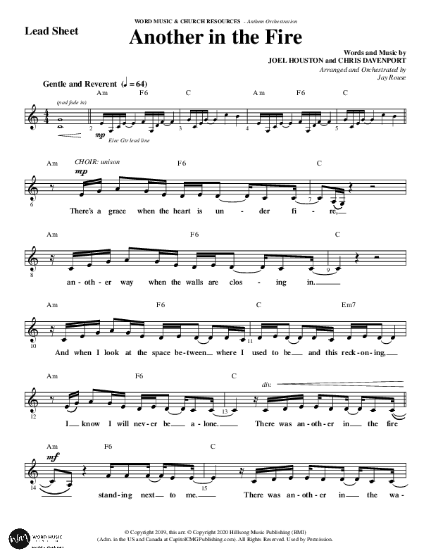 Another In The Fire (Choral Anthem SATB) Lead Sheet (Melody) (Word Music / Arr. Jay Rouse)