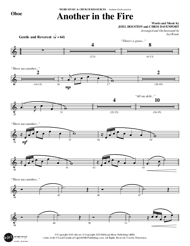 Another In The Fire (Choral Anthem SATB) Oboe (Word Music / Arr. Jay Rouse)