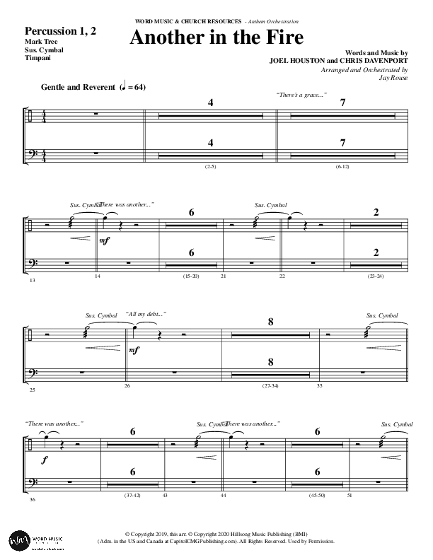 Another In The Fire (Choral Anthem SATB) Percussion 1/2 (Word Music / Arr. Jay Rouse)