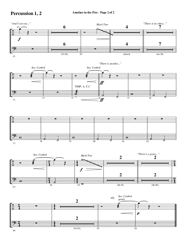 Another In The Fire (Choral Anthem SATB) Percussion 1/2 (Word Music / Arr. Jay Rouse)