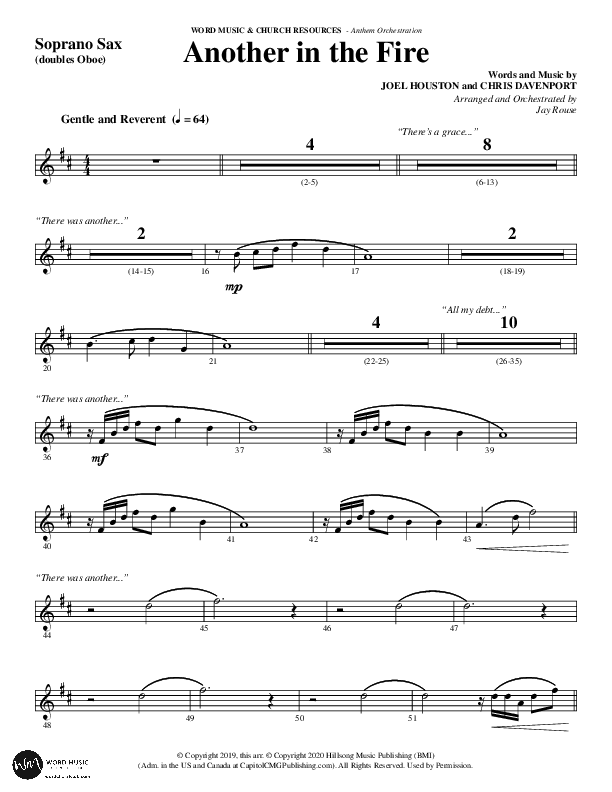 Another In The Fire (Choral Anthem SATB) Soprano Sax (Word Music / Arr. Jay Rouse)