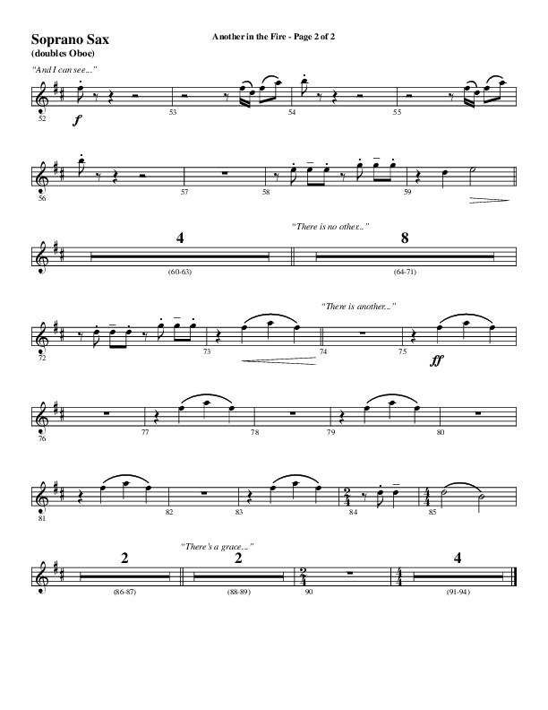 Another In The Fire (Choral Anthem SATB) Soprano Sax (Word Music / Arr. Jay Rouse)