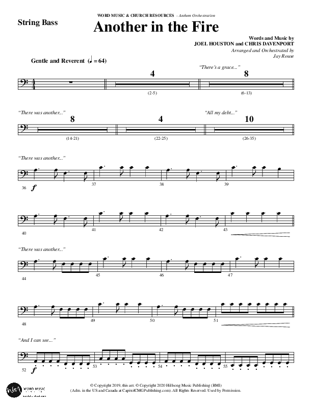 Another In The Fire (Choral Anthem SATB) String Bass (Word Music / Arr. Jay Rouse)
