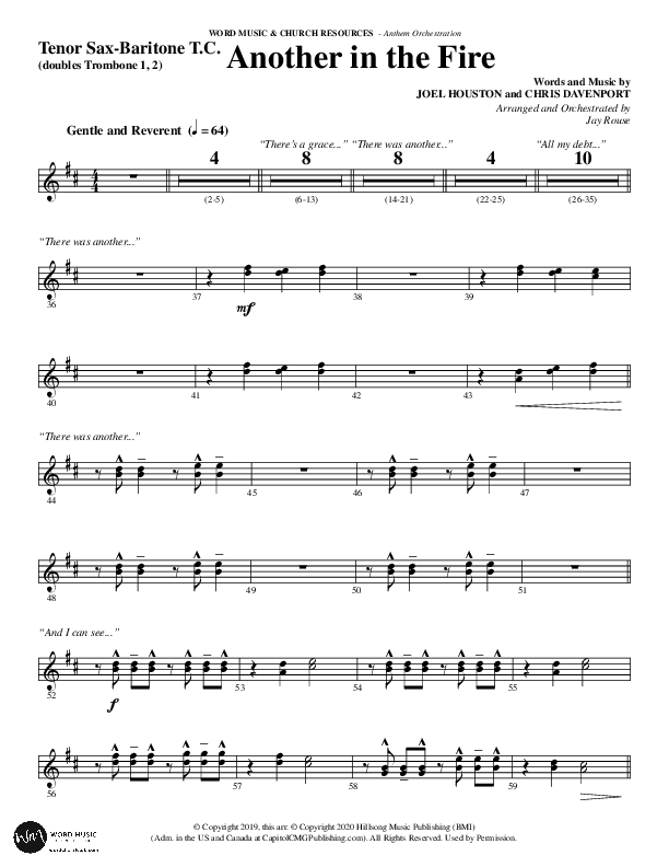 Another In The Fire (Choral Anthem SATB) Tenor Sax/Baritone T.C. (Word Music / Arr. Jay Rouse)