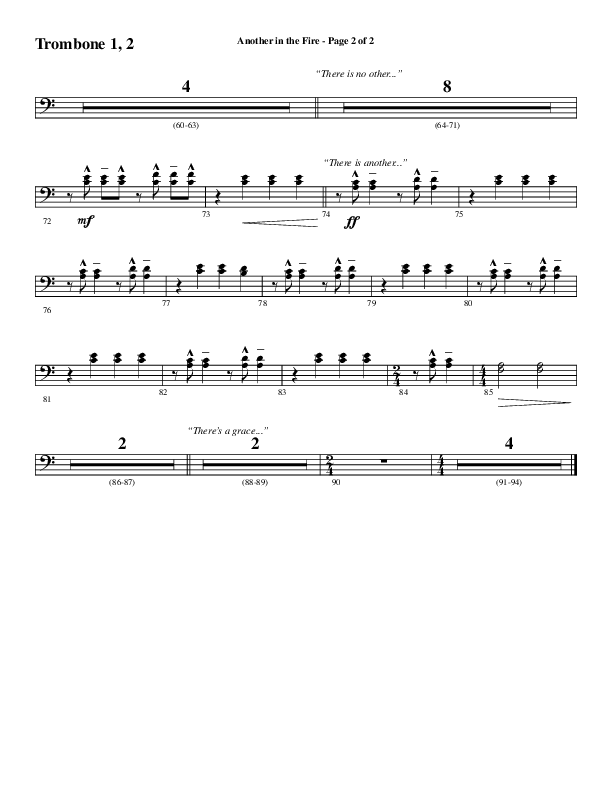 Another In The Fire (Choral Anthem SATB) Trombone 1/2 (Word Music / Arr. Jay Rouse)