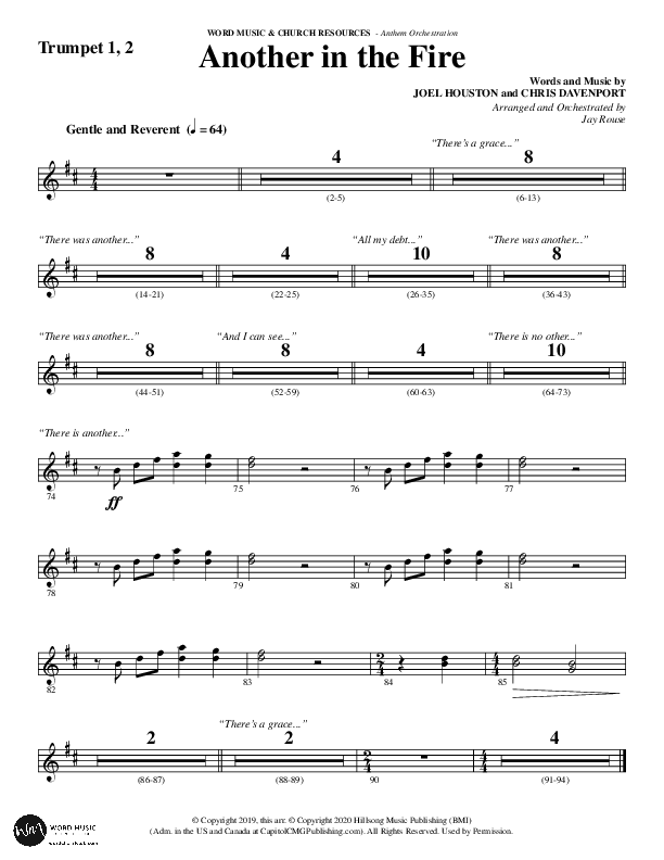 Another In The Fire (Choral Anthem SATB) Trumpet 1,2 (Word Music / Arr. Jay Rouse)