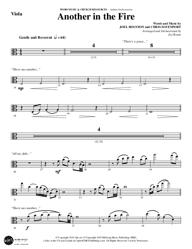 Another In The Fire (Choral Anthem SATB) Viola (Word Music / Arr. Jay Rouse)