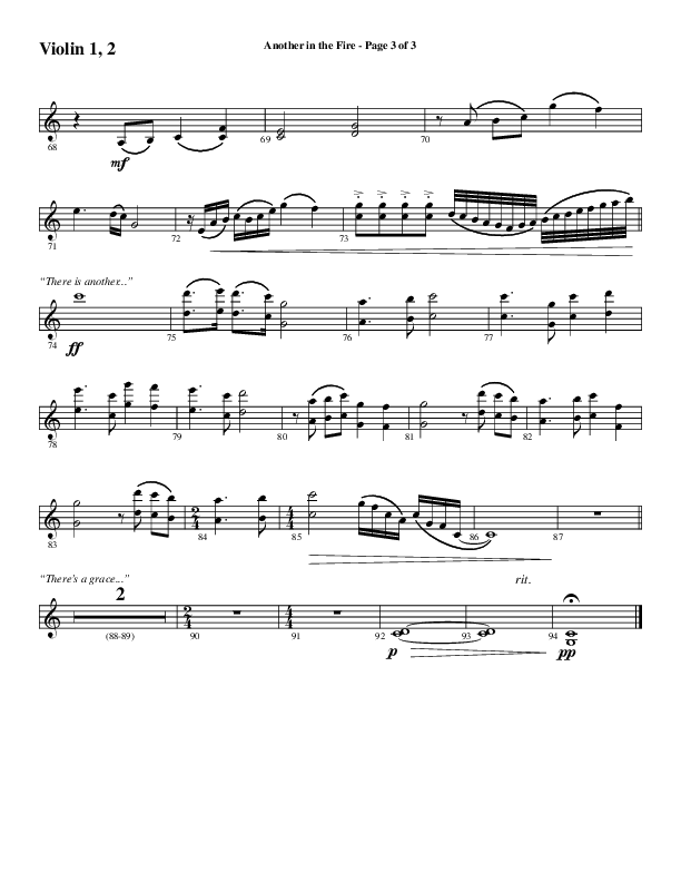 Another In The Fire (Choral Anthem SATB) Violin 1/2 (Word Music / Arr. Jay Rouse)