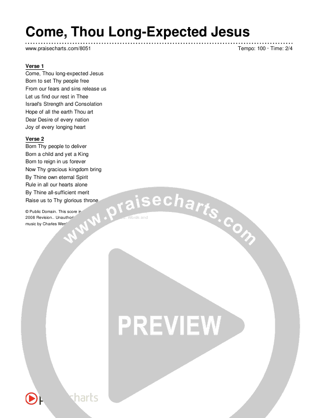 Come, Thou Long-Expected Jesus Lyrics (Traditional Hymn)