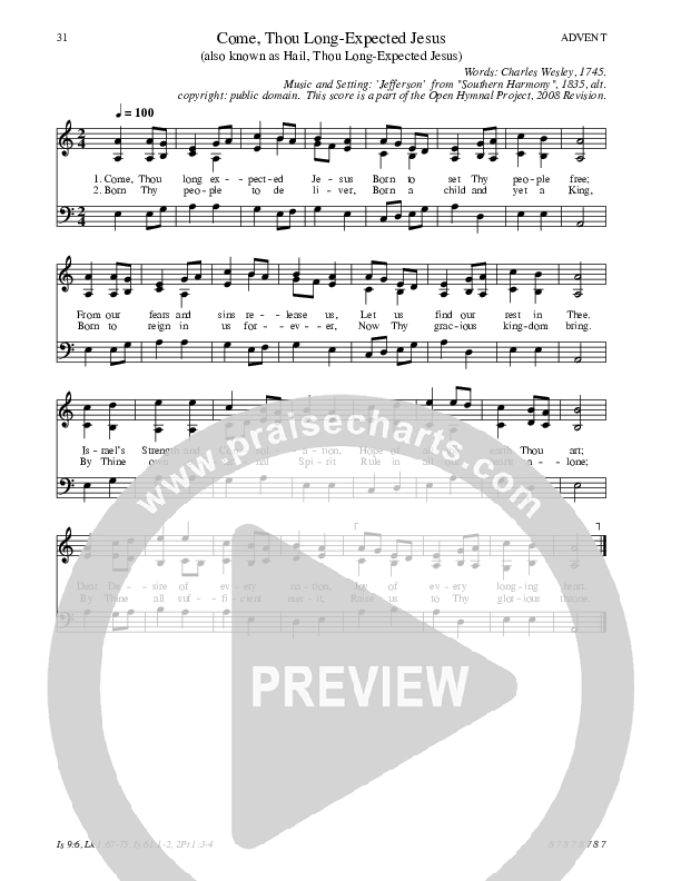 Come, Thou Long-Expected Jesus Hymn Sheet (SATB) (Traditional Hymn)