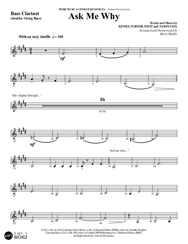 Ask Me Why (Choral Anthem SATB) Bass Clarinet (Word Music / Arr. Marty Hamby)