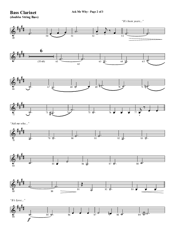 Ask Me Why (Choral Anthem SATB) Bass Clarinet (Word Music / Arr. Marty Hamby)