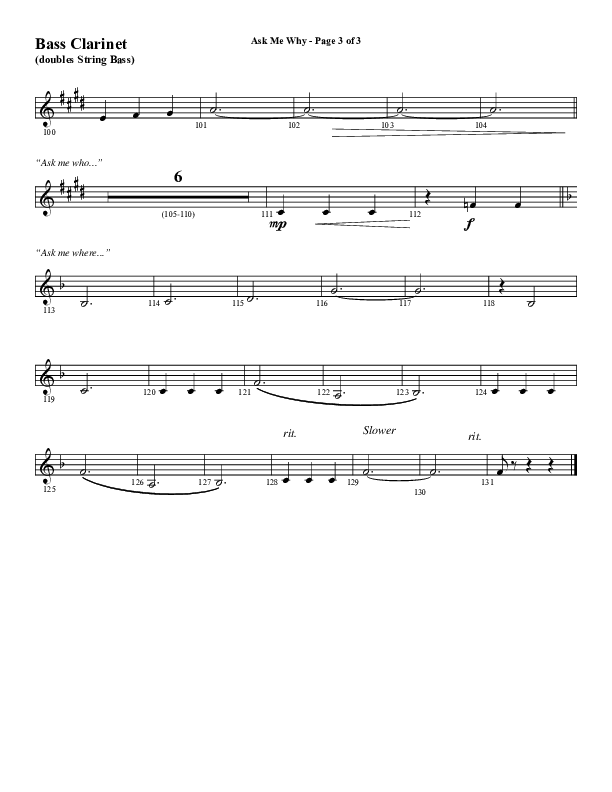 Ask Me Why (Choral Anthem SATB) Bass Clarinet (Word Music / Arr. Marty Hamby)