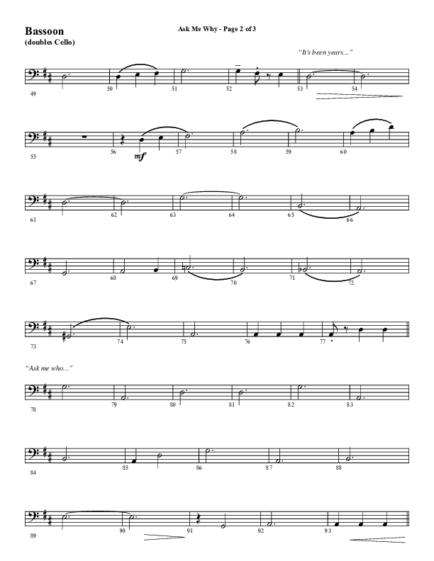 Ask Me Why (Choral Anthem SATB) Bassoon (Word Music / Arr. Marty Hamby)