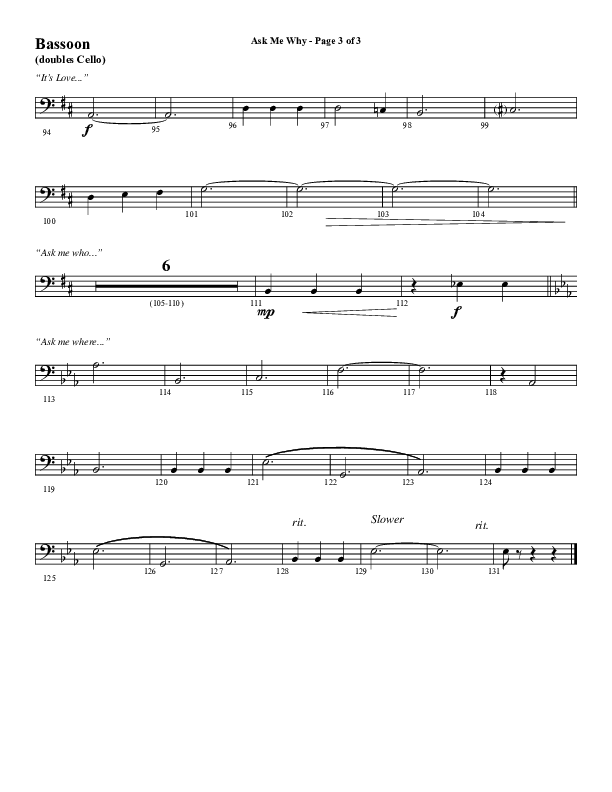 Ask Me Why (Choral Anthem SATB) Bassoon (Word Music / Arr. Marty Hamby)