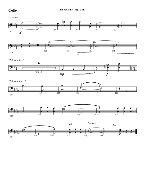 Ask Me Why (Choral Anthem SATB) Cello (Word Music / Arr. Marty Hamby)