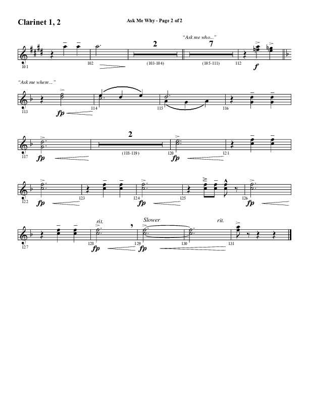 Ask Me Why (Choral Anthem SATB) Clarinet 1/2 (Word Music / Arr. Marty Hamby)