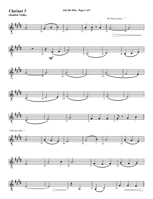 Ask Me Why (Choral Anthem SATB) Clarinet 3 (Word Music / Arr. Marty Hamby)