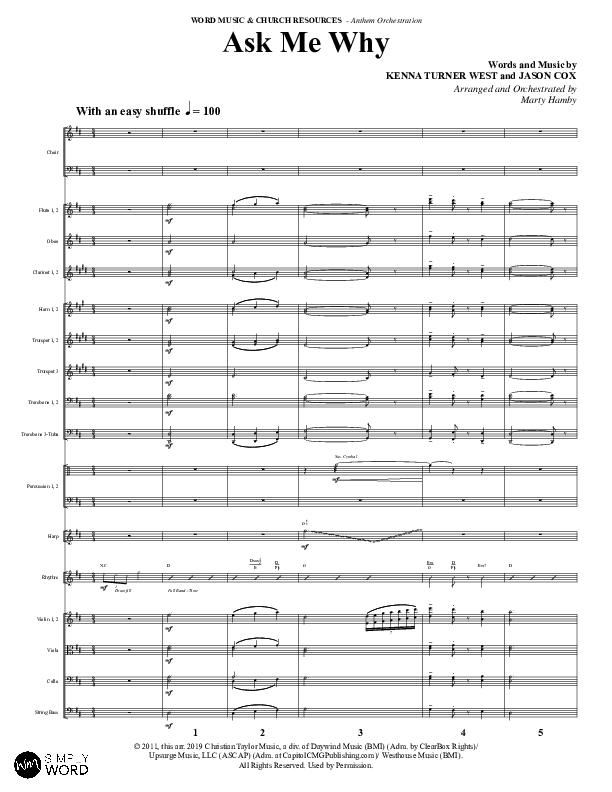 Ask Me Why (Choral Anthem SATB) Orchestration (Word Music / Arr. Marty Hamby)