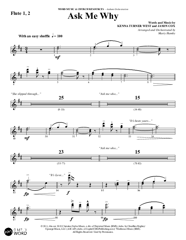 Ask Me Why (Choral Anthem SATB) Flute 1/2 (Word Music / Arr. Marty Hamby)