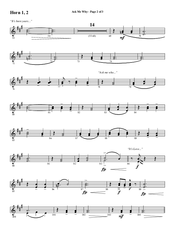 Ask Me Why (Choral Anthem SATB) French Horn 1/2 (Word Music / Arr. Marty Hamby)