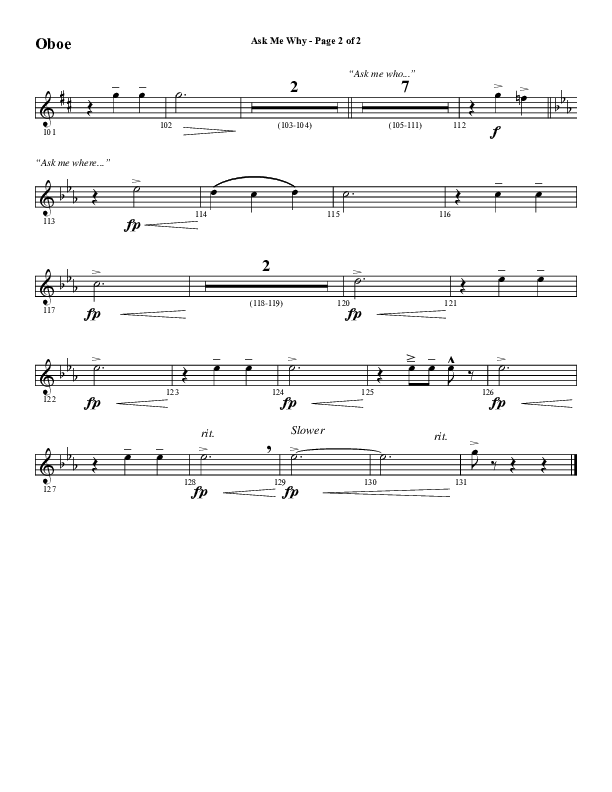 Ask Me Why (Choral Anthem SATB) Oboe (Word Music / Arr. Marty Hamby)