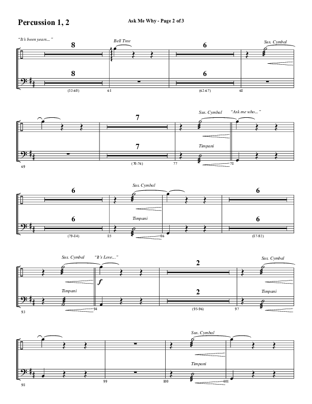Ask Me Why (Choral Anthem SATB) Percussion 1/2 (Word Music / Arr. Marty Hamby)