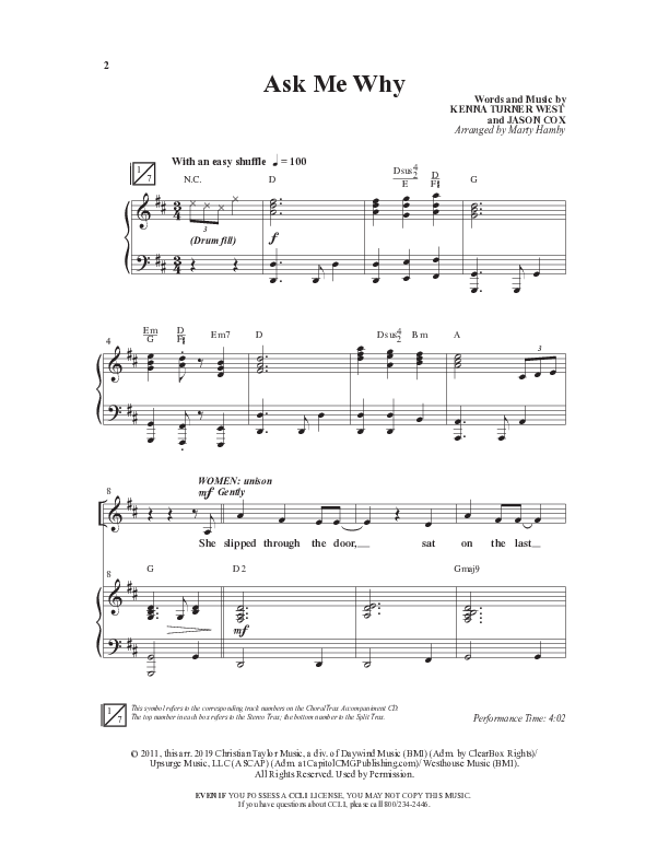 Ask Me Why (Choral Anthem SATB) Anthem (SATB/Piano) (Word Music / Arr. Marty Hamby)