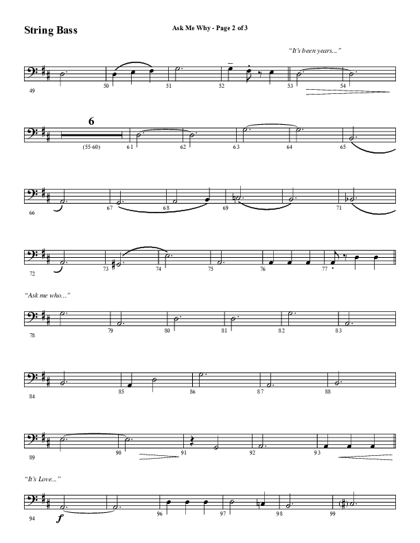 Ask Me Why (Choral Anthem SATB) String Bass (Word Music / Arr. Marty Hamby)
