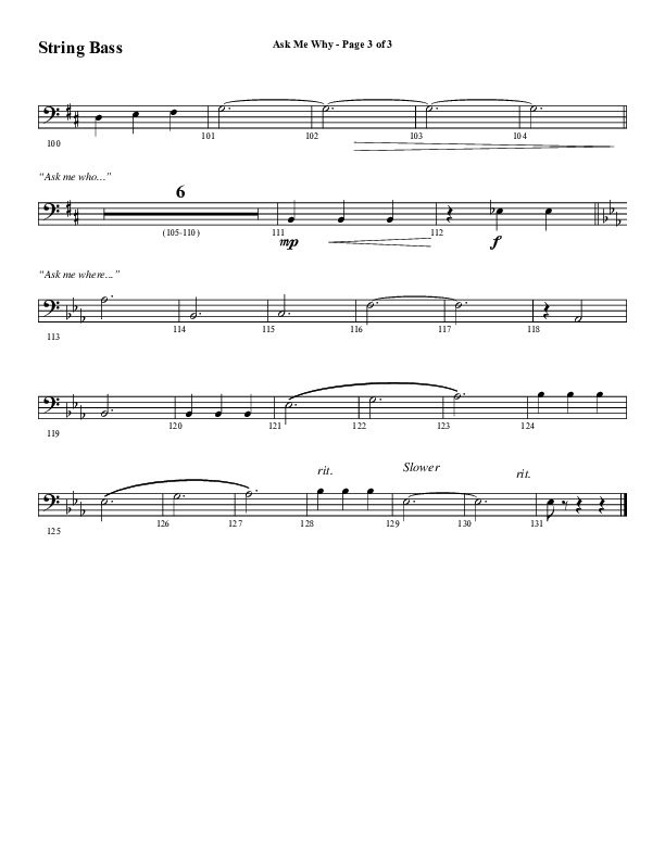 Ask Me Why (Choral Anthem SATB) String Bass (Word Music / Arr. Marty Hamby)