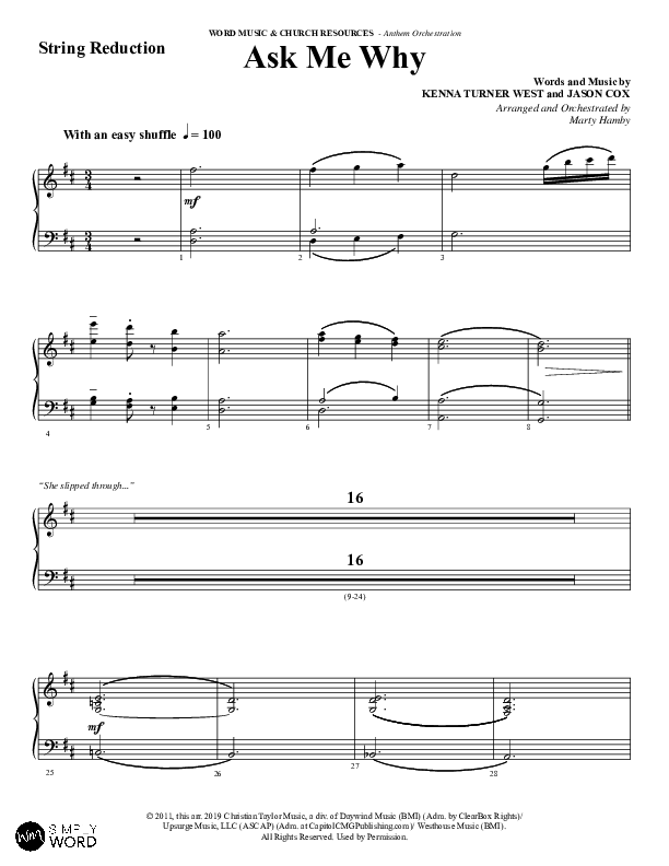 Ask Me Why (Choral Anthem SATB) String Reduction (Word Music / Arr. Marty Hamby)