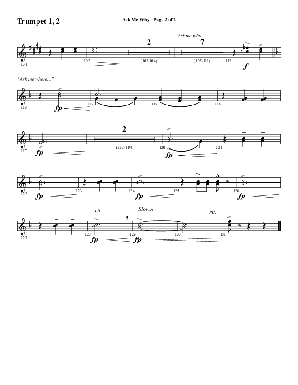 Ask Me Why (Choral Anthem SATB) Trumpet 1,2 (Word Music / Arr. Marty Hamby)