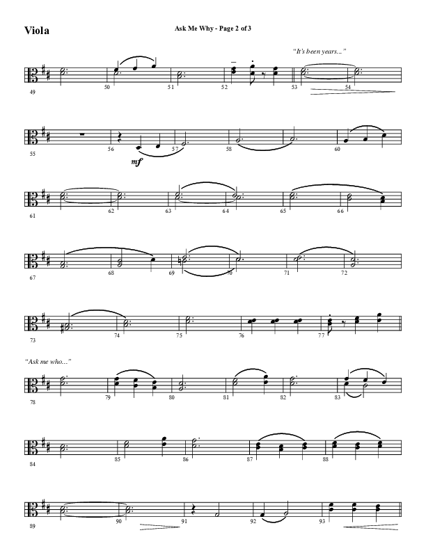 Ask Me Why (Choral Anthem SATB) Viola (Word Music / Arr. Marty Hamby)