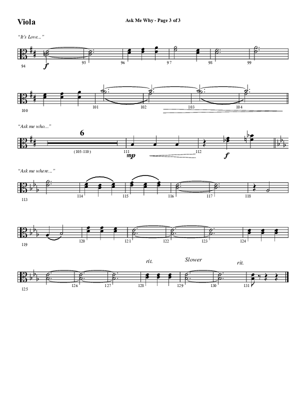 Ask Me Why (Choral Anthem SATB) Viola (Word Music / Arr. Marty Hamby)
