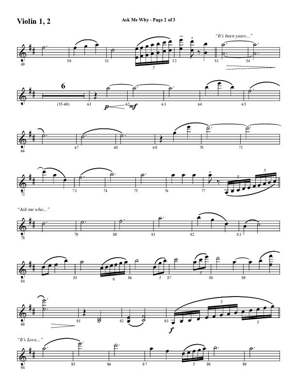 Ask Me Why (Choral Anthem SATB) Violin 1/2 (Word Music / Arr. Marty Hamby)